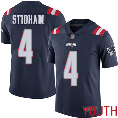 New England Patriots Limited Navy Blue Youth 4 Jarrett Stidham NFL Jersey Rush Vapor